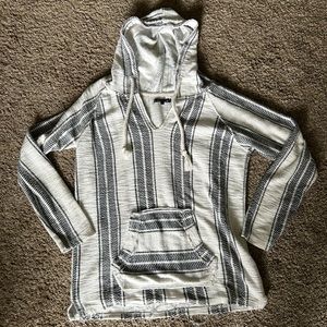 Striped Gray and White Hoodie Sweatshirt